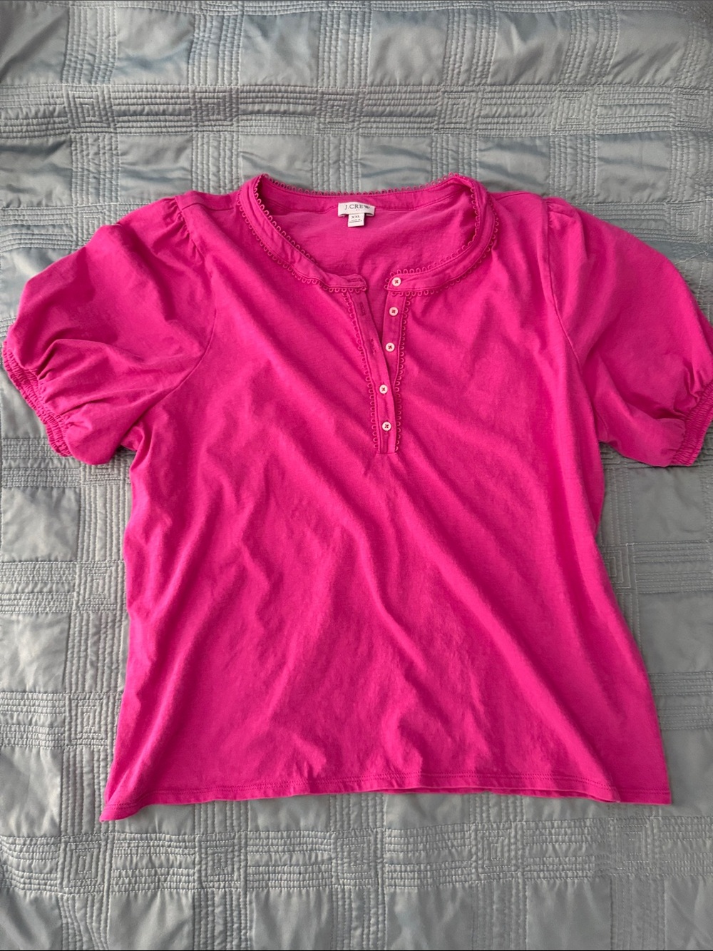 J. Crew Rose Pink Henley Top with Decorative Trim